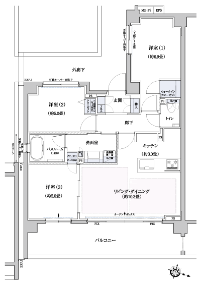 Floor: 3LDK + WIC, the occupied area: 66.36 sq m