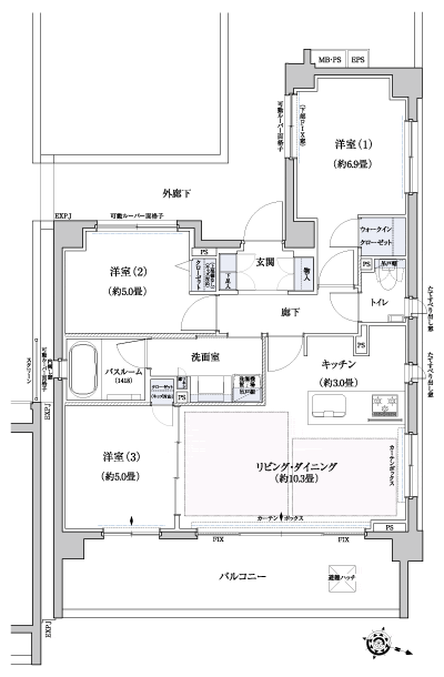 Floor: 3LDK + WIC, the occupied area: 66.36 sq m