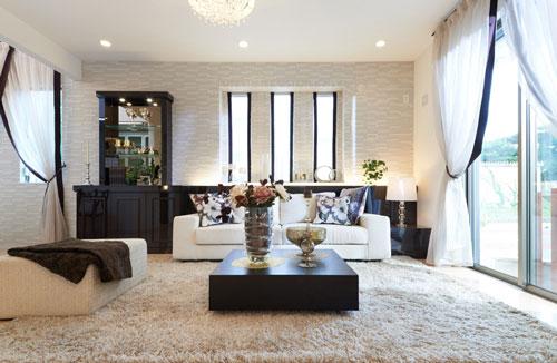 Model house photo. Sunny bright room. living ・ Dining is also spacious comfortable. If you open the sliding door of a Japanese-style room that follows the living, To clear the space full of further openness. (G-58 model house)