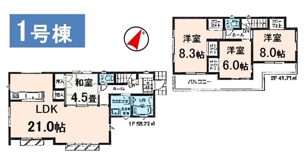 Floor plan. (1 Building), Price 36,800,000 yen, 4LDK, Land area 148.96 sq m , Building area 100.43 sq m