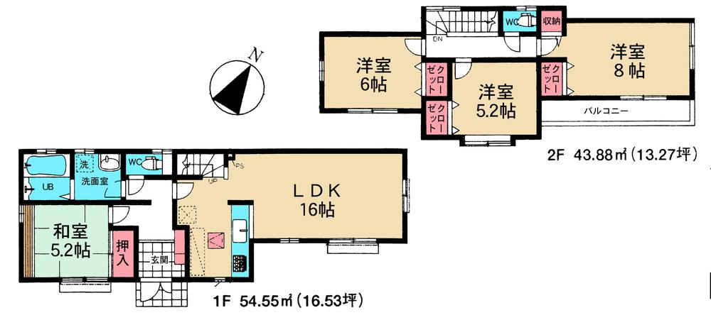 Floor plan. 32,800,000 yen, 4LDK, Land area 105.11 sq m , Building area 98.53 sq m 3 Building