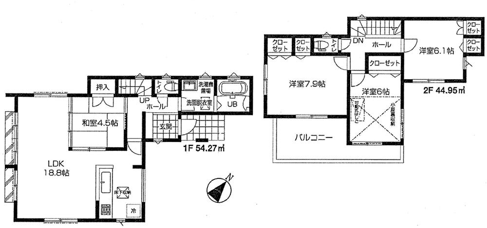 Floor plan. (Building 2), Price 32,800,000 yen, 4LDK, Land area 148.95 sq m , Building area 99.22 sq m