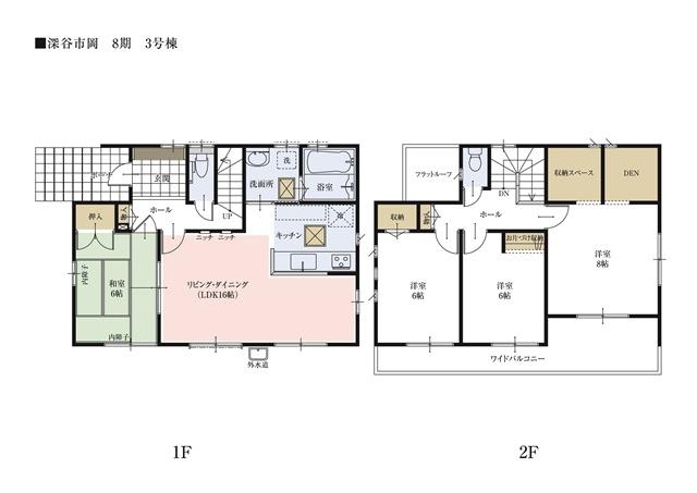 Floor plan. 3 Building floor plan In all of the living room facing south, I was able to secure a spacious space and 6 quires more. Plenty pours the sunlight, Director makes bright rooms.