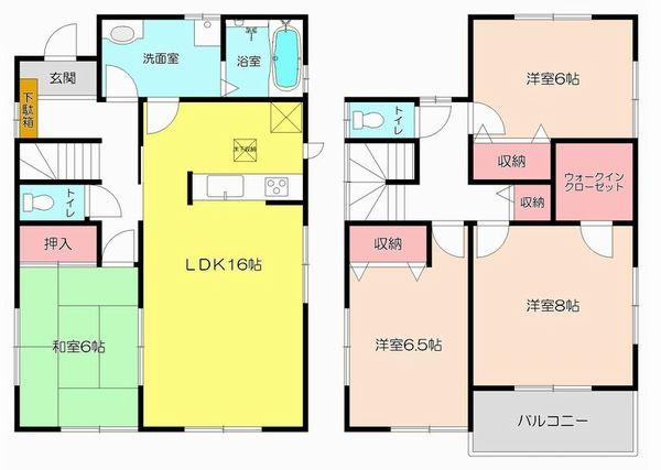Floor plan. (Building 2), Price 21,800,000 yen, 4LDK, Land area 210.74 sq m , Building area 105.99 sq m