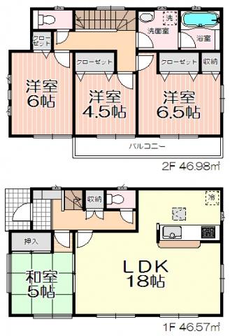 Floor plan. 24,800,000 yen, 4LDK, Land area 193.18 sq m , Building area 93.55 sq m 2 Building