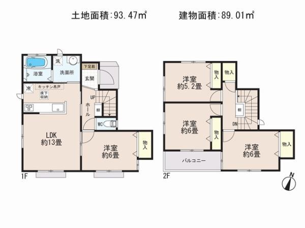 Floor plan. 23.5 million yen, 4LDK, Land area 93.47 sq m , Building area 89.01 sq m