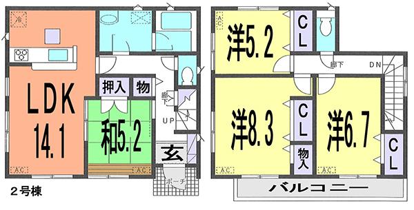 Floor plan. (Building 2), Price 19,800,000 yen, 4LDK, Land area 145.95 sq m , Building area 96.78 sq m
