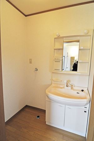 Washroom. Left is the washing machine inside the room