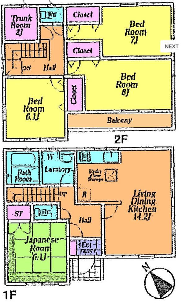 Floor plan. (3 Building), Price 22,800,000 yen, 4LDK+S, Land area 200.01 sq m , Building area 100.84 sq m