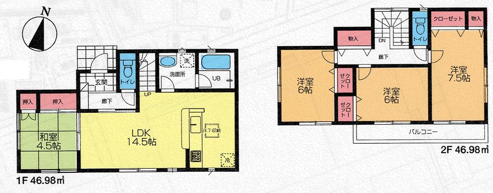 Floor plan. (3 Building), Price 21,800,000 yen, 4LDK, Land area 173.37 sq m , Building area 93.96 sq m