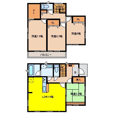 Floor plan. 14.8 million yen, 4LDK, Land area 200.06 sq m , Building area 97.6 sq m