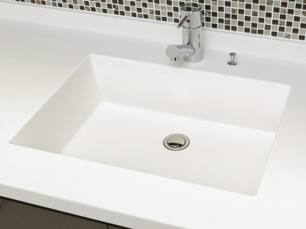 Bathing-wash room.  [Bowl-integrated counter] Adopt the artificial marble counter of the square form shape that provides a sense of luxury and beauty.