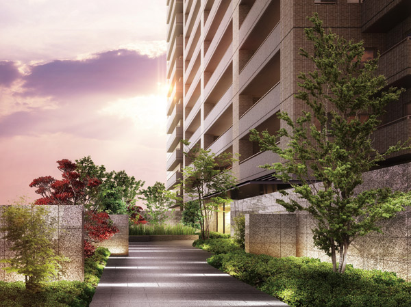 Buildings and facilities. Fun the transitory seasons Mi, Soak in slowly tranquility. Invite to another world of peace, Approach of Yingbin. Precisely because convenience rich position of a 2-minute walk station, Gentle lingering was the need to become a ward of the external. Fresh green scenery Ya, Approach to look at the nature that turns red and yellow, Slowly disentangle the mind. Rather than the apartment, I am proud to live in the "House", We are alive to this taste rich small diameter. (Entrance approach Rendering)