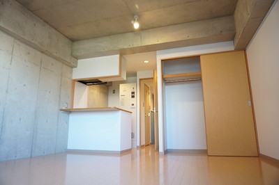 Living and room. Stylish rooms of concrete driving range