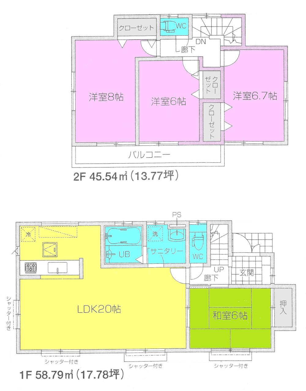 Floor plan. ((1) Building), Price 25,800,000 yen, 4LDK, Land area 200.1 sq m , Building area 104.33 sq m