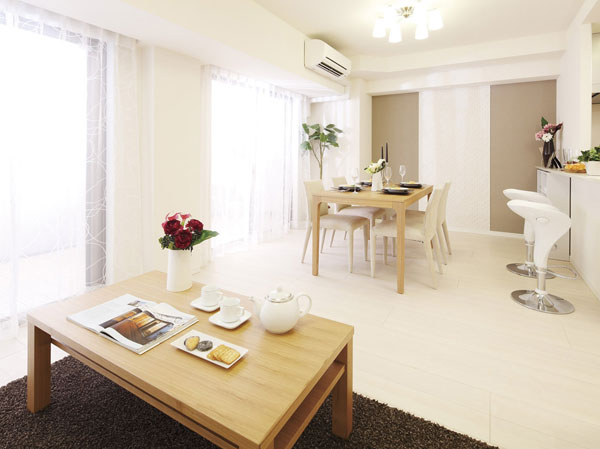 Living.  [living ・ dining ・ kitchen] Cherish the texture to give, And texture on not only to the real thing considering the origin regression of residence, Bring air feeling was overlapping the material aged residence. That's what, You crowded wrapped in flexible precious living space of the future begins with family. (All published photograph of the select plan took a partition of B type (LDK / Application deadline Yes ・ Shooting free of charge) in July 2012)