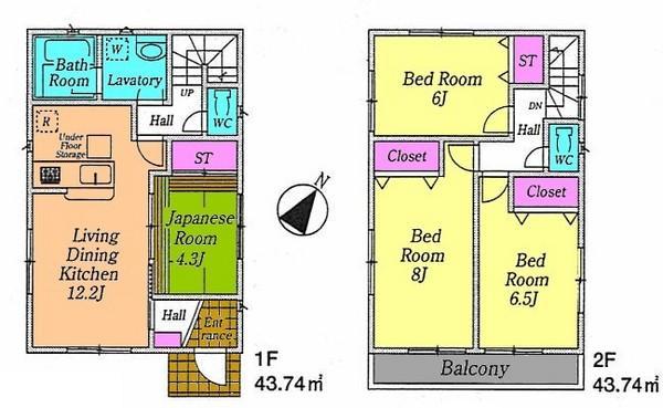 Floor plan. 23.8 million yen, 4LDK, Land area 105.72 sq m , Building area 87.48 sq m