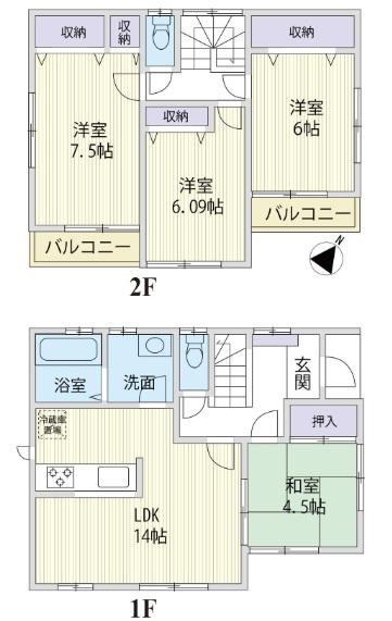 Floor plan. 20.8 million yen, 4LDK, Land area 120.07 sq m , Facing the building area 92.73 sq m all room south!