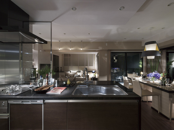 Living.  [Living ・ Dining ・ Kitchen] living ・ Dining overlooking the kitchen, Disposer is a comfortable work space of fully equipped, such as.