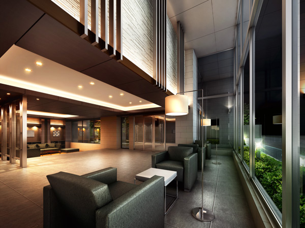 Features of the building.  [All is regrettable love, True value of the mansion beauty] Joy to return to our house, And the beauty of the mansion, The supremacy by pride by beauty. From the approach up to the public space, If all of which seemed beautiful enough to become regrettable love, It is certainly a true value proof of. Tonight also, It is imposing gallant figure to go walk the dashing and entrance, Reflection in the window glass. (Entrance Hall Rendering)