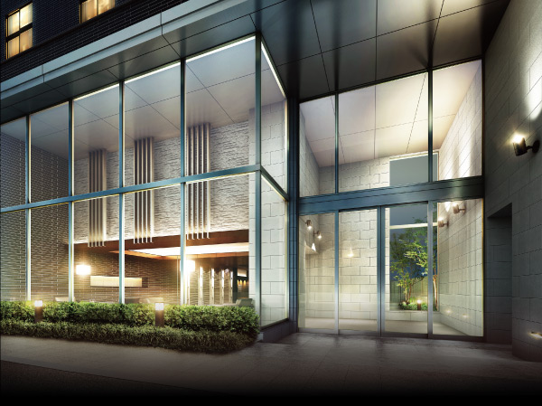 Features of the building.  [moment, Beautiful presence that appeal to instinct] moment, Beautiful presence that appeal to instinct. From the glassed-in entrance that all light is reflected, To internal. Overwhelming feeling of freedom by Fukinuki, Gentle lighting design by soft lighting. When you witness a finely designed detail, People can not help being aware of the assertion of the beautiful presence. (Entrance Rendering)