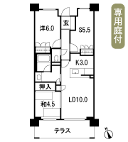 Floor: 2LDK + S, the occupied area: 65.03 sq m