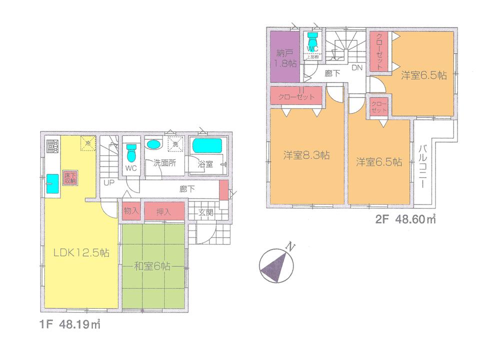Floor plan. (1 Building), Price 26,800,000 yen, 4LDK+S, Land area 128.24 sq m , Building area 96.79 sq m