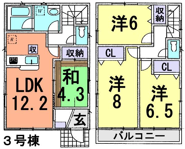 Floor plan. (3 Building), Price 23.8 million yen, 3LDK, Land area 105.72 sq m , Building area 87.48 sq m