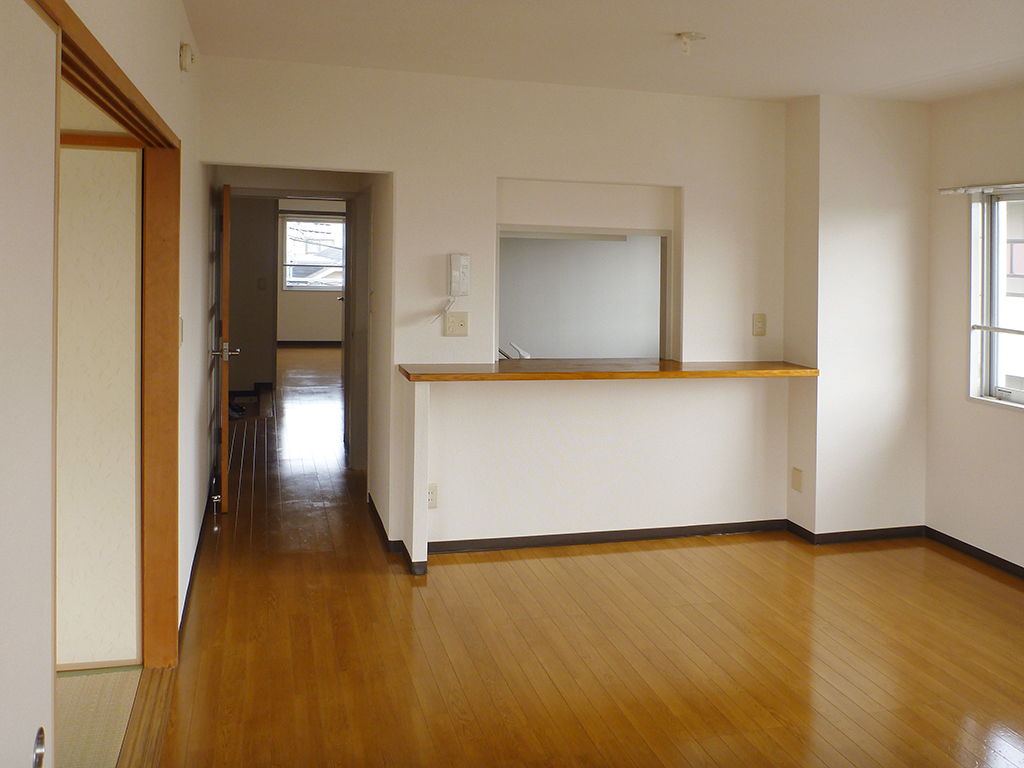 Living and room. Face-to-face kitchen