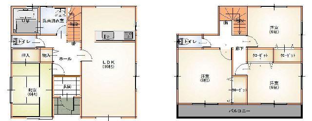 Floor plan. 34,800,000 yen, 4LDK, Land area 153 sq m , Is 4LDK, including the LDK of building area 104.33 sq m wide 16 Pledge. Wild balcony is also Jose comfortably futon.