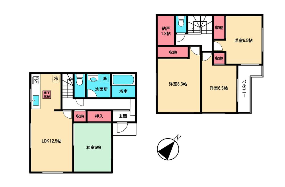 Floor plan. 26,800,000 yen, 4LDK + S (storeroom), Land area 128.24 sq m , Building area 96.79 sq m