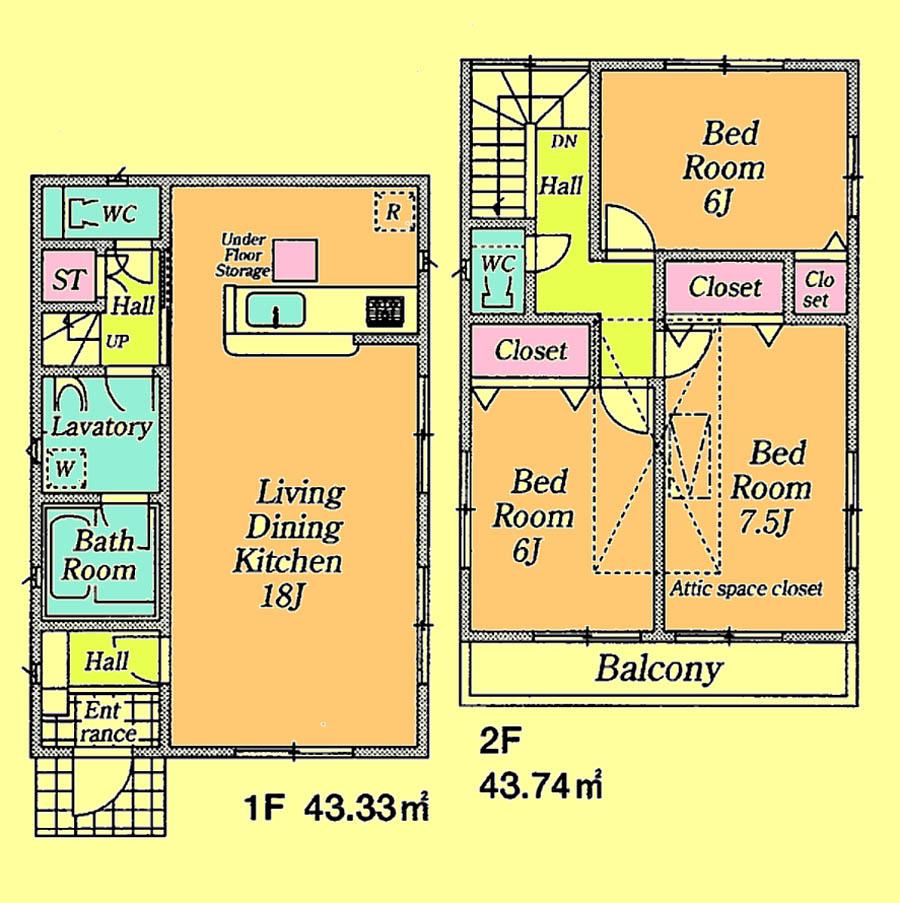 Floor plan. Price 24,800,000 yen, 3LDK, Land area 105.71 sq m , Building area 87.07 sq m