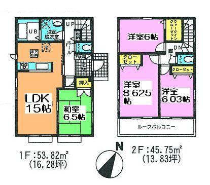 Floor plan. (Building 2), Price 24,800,000 yen, 4LDK, Land area 141.94 sq m , Building area 99.57 sq m