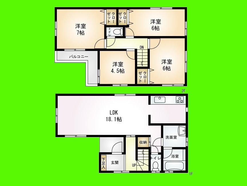 Floor plan. Price 24,800,000 yen, 4LDK, Land area 84.28 sq m , Building area 91.91 sq m