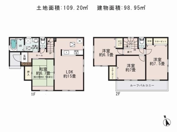 Floor plan. 29,800,000 yen, 4LDK, Land area 109.2 sq m , Building area 98.95 sq m