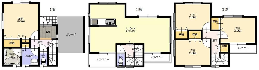 Floor plan. (E Building), Price 36,800,000 yen, 4LDK, Land area 70.53 sq m , Building area 121.3 sq m