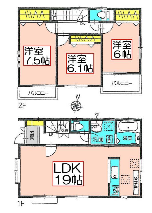 Floor plan. (Building 2), Price 24,800,000 yen, 3LDK, Land area 112.8 sq m , Building area 91.08 sq m