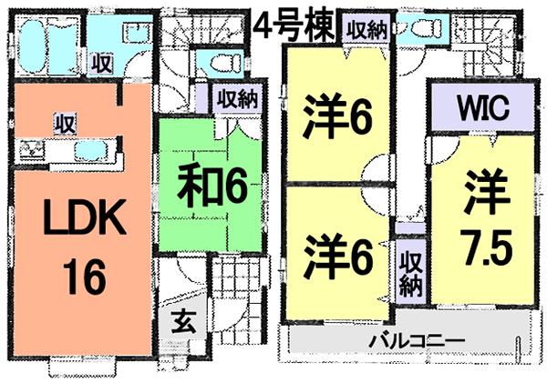 Floor plan. (4 Building), Price 37,900,000 yen, 4LDK, Land area 113.09 sq m , Building area 101.85 sq m