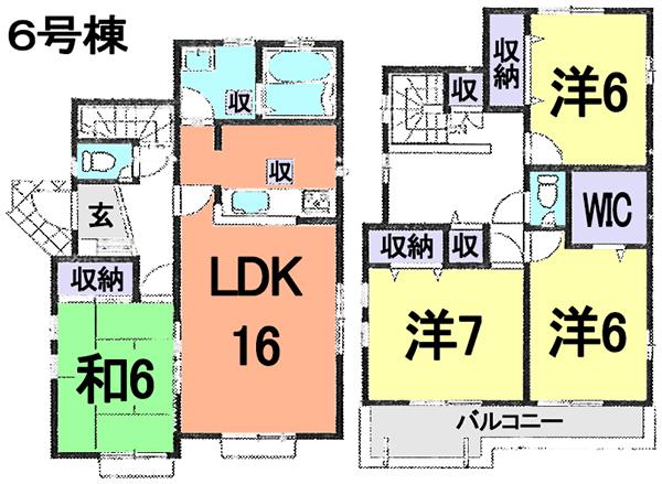Floor plan. (6 Building), Price 39,900,000 yen, 4LDK, Land area 115.63 sq m , Building area 106.4 sq m