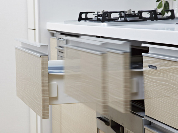 Kitchen.  [Close to quiet, Soft-close function] Slide housed, To absorb the shock, It is software with close function quietly and slowly closed.