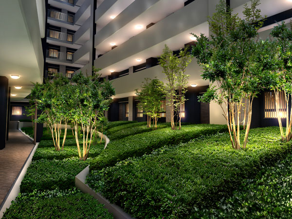 Shared facilities.  [Grove Garden] Planted 栽豊 Kana courtyard. Spread with plenty of natural grace even in the building. (Rendering)