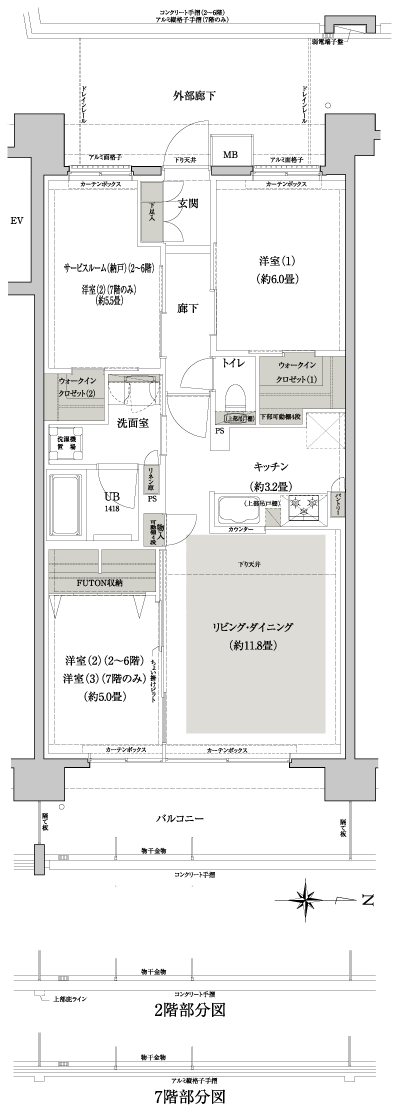 Floor: 3LDK + S (7F), 2LDK + S (2 ~ 6F), the occupied area: 70.76 sq m, price: 29 million yen (tentative)