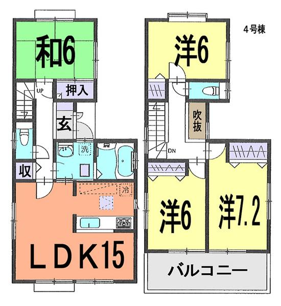 Floor plan. (4 Building), Price 31,800,000 yen, 4LDK, Land area 115.42 sq m , Building area 96.87 sq m