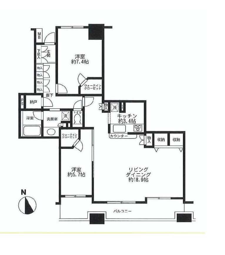 Floor plan. 2LDK, Price 42,800,000 yen, Occupied area 83.04 sq m , Balcony area 12.12 sq m