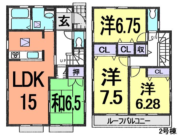 Floor plan. (Building 2), Price 19,800,000 yen, 4LDK, Land area 123.26 sq m , Building area 98.95 sq m