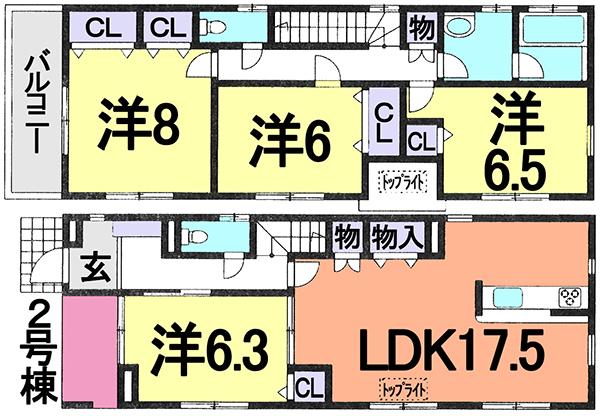 Floor plan. (Building 2), Price 44,800,000 yen, 4LDK, Land area 100 sq m , Building area 117.58 sq m