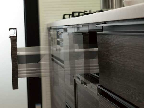 Kitchen.  [Soft-close function with slide storage] Drawer system Kitchen, Open door is soft with close function that closes smoothly ease the shock. (Except for some)  ※ Under the sink is open door. (Same specifications)