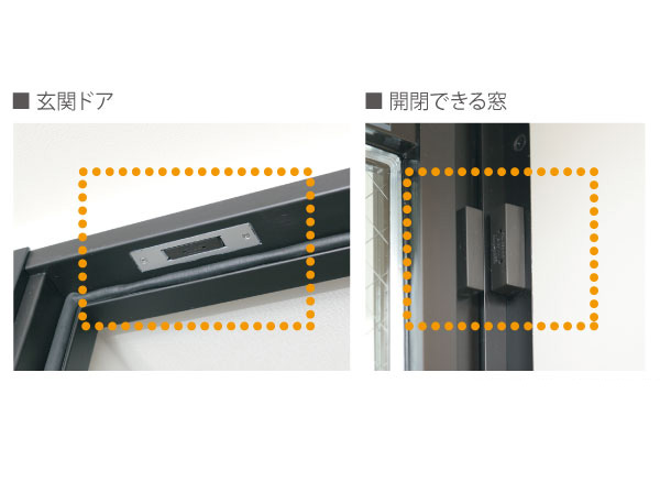 Security.  [Security sensors (magnet sensor)] Entrance door, Set up a crime prevention sensor for Windows that open. When you press the intercom security setting button, Start the security vigilance. When you go out is, Go out do the warning setting. Start the security alert at the timer. Upon sensing an abnormal occurrence, News in sound than the intercom and light, Via the control room, It sent a signal to the security company. (Same specifications)