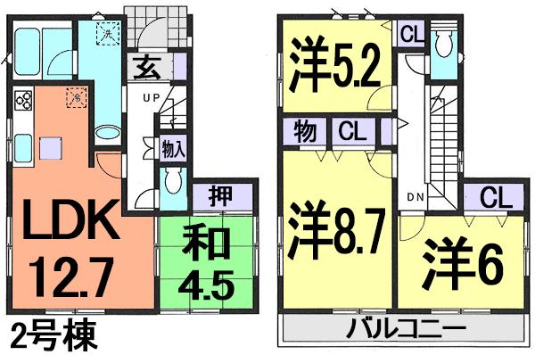 Floor plan. (Building 2), Price 23.8 million yen, 4LDK, Land area 98.49 sq m , Building area 91.32 sq m