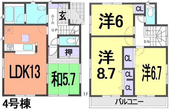 Floor plan. (4 Building), Price 21,800,000 yen, 4LDK, Land area 114.34 sq m , Building area 93.14 sq m